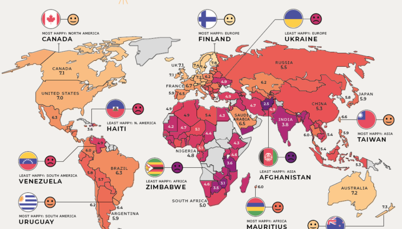Mapped: Global Happiness Levels In 2021